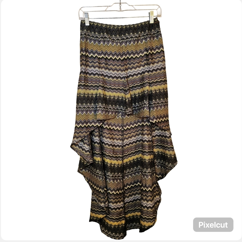 👍Element grey yellow saw pattern, paneled high low mermaid skirt size S US